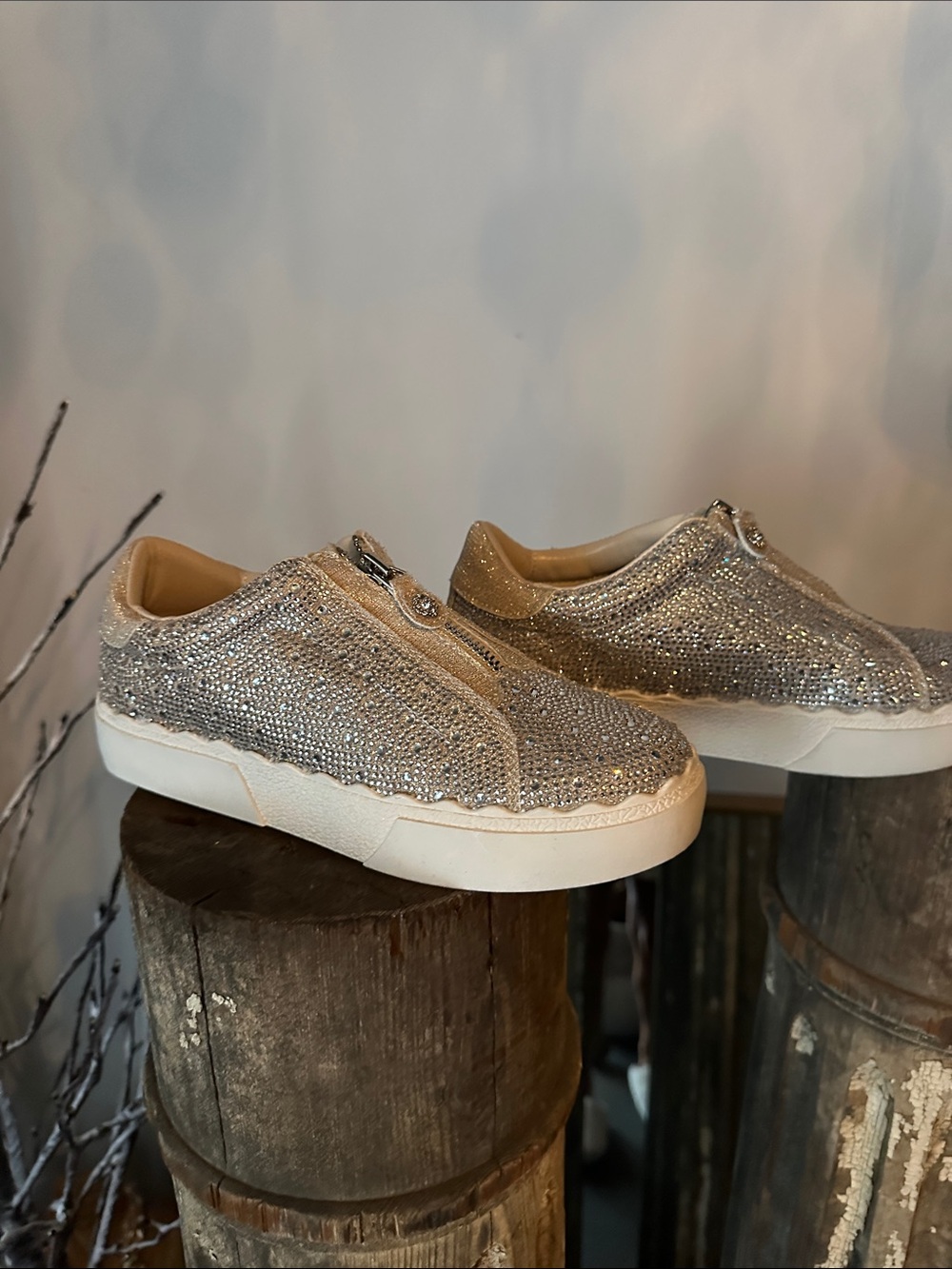 Anne Klein Silver Rhinestone Slip-On Sneakers